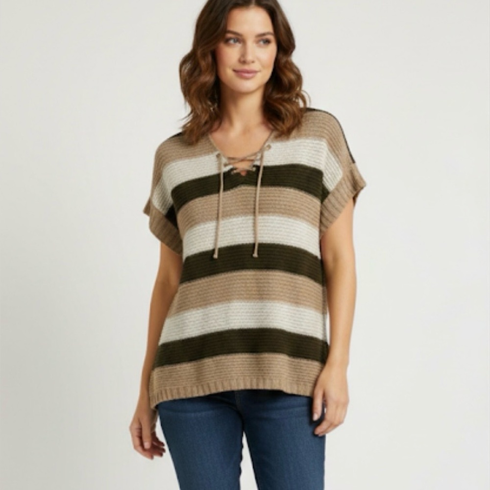 ASPEN Y2K Open Knit Sweater Women’s M Brown Tan Cream
